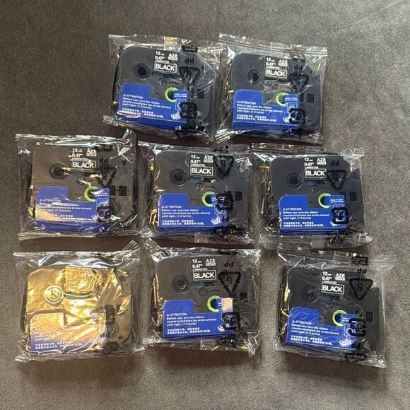 Label Maker Tape Black 12mm .47” Set of 8 Compatible with Brother P-Touch - Picture 4 of 5